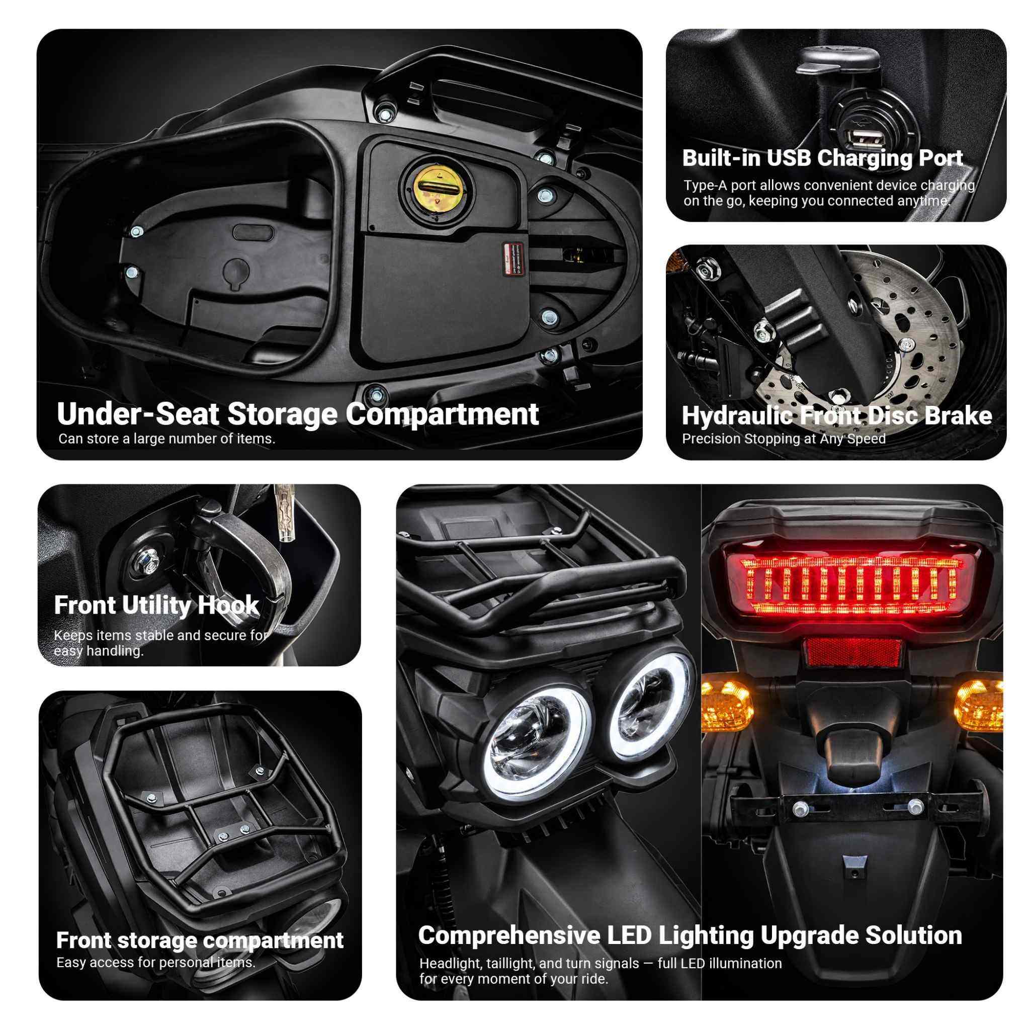 Free Shipping! X-PRO Tank 200 Moped Scooter with 12" Aluminum Wheels! Electric/Kick Start, LED Lights! - Image 5