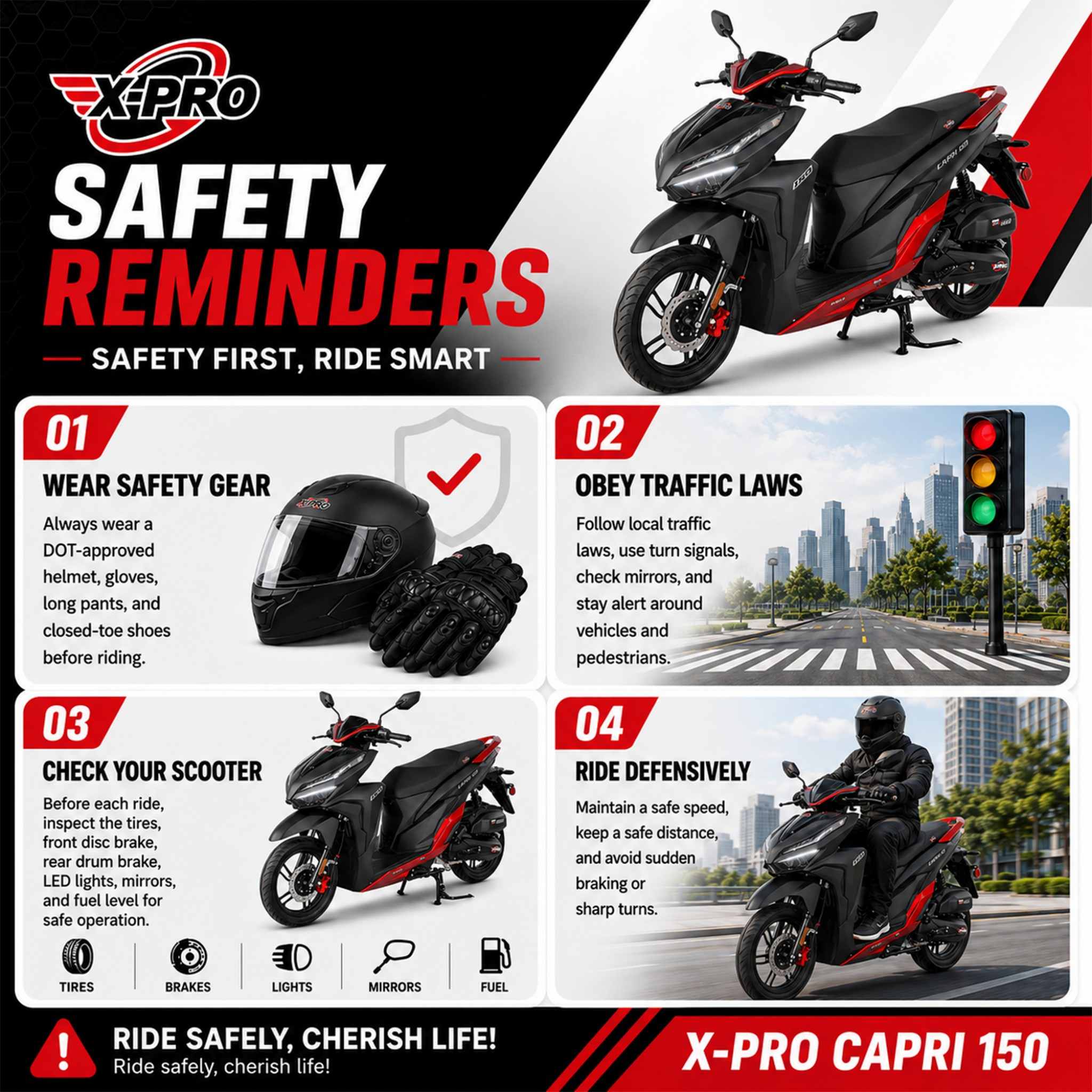 Free Shipping! X-PRO Capri 150cc Moped Scooter with 14in Aluminum Wheels, Electric/Kick Start! Large LED Lights! - Image 11