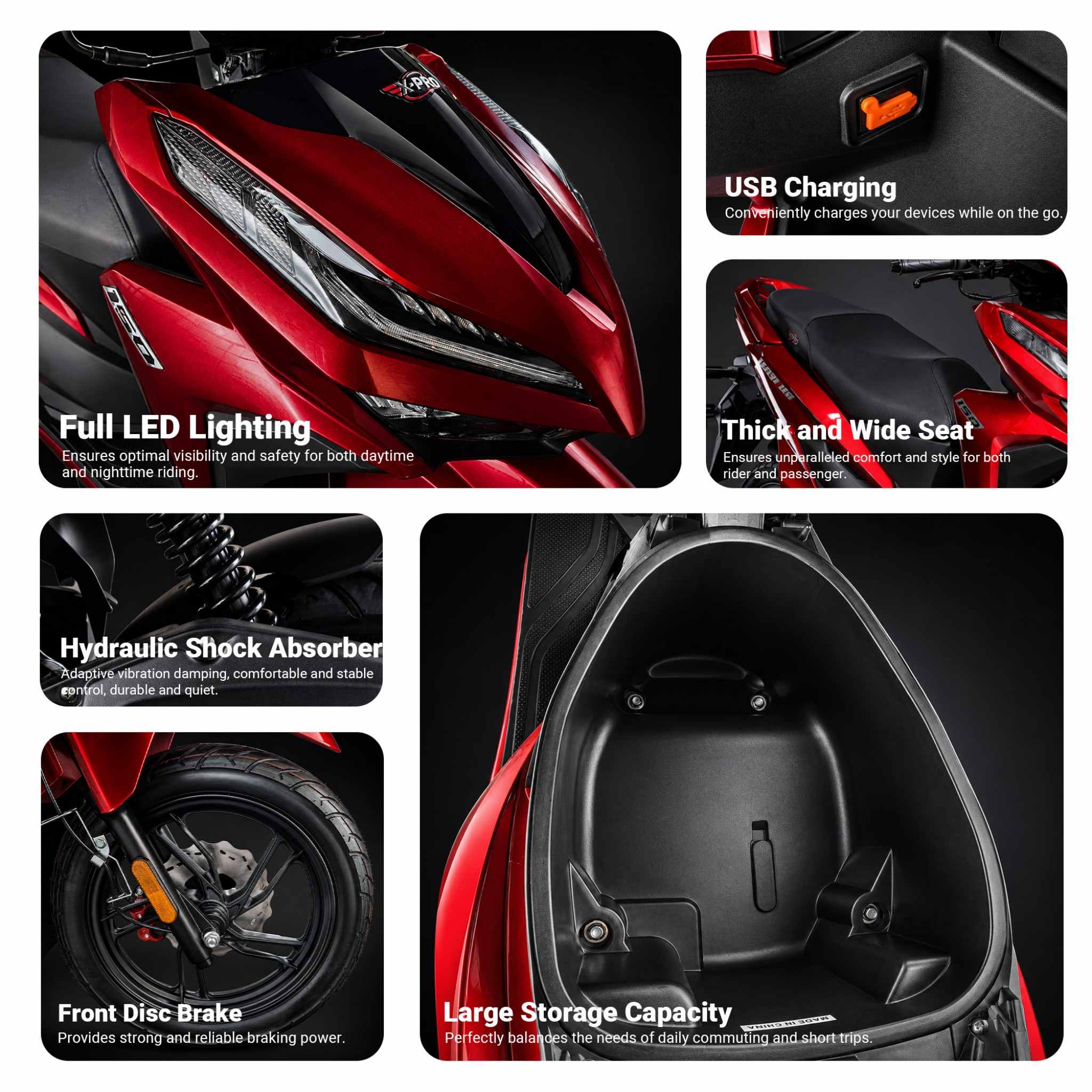 Free Shipping! X-PRO Capri 150cc Moped Scooter with 14in Aluminum Wheels, Electric/Kick Start! Large LED Lights! - Image 5
