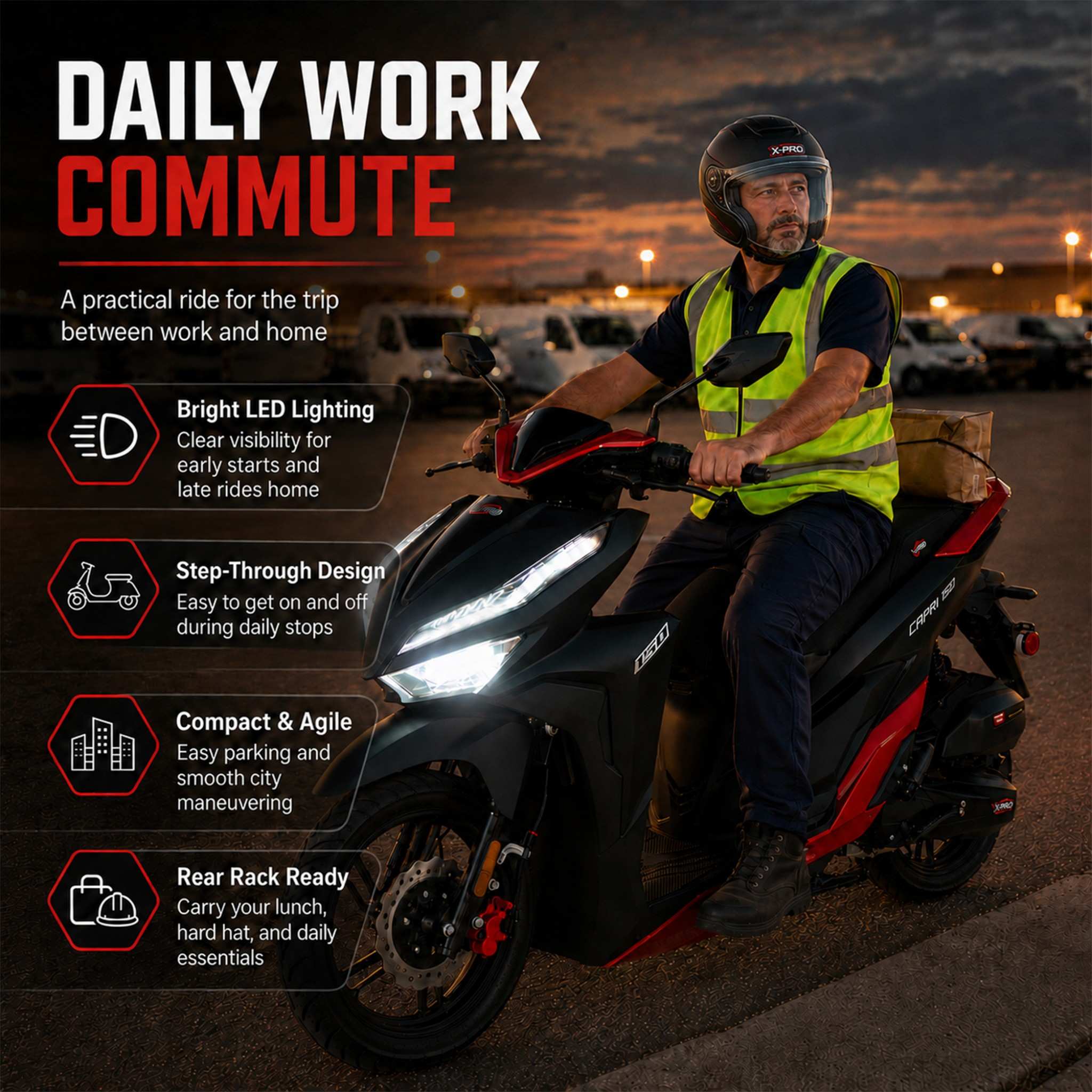Free Shipping! X-PRO Capri 150cc Moped Scooter with 14in Aluminum Wheels, Electric/Kick Start! Large LED Lights! - Image 7