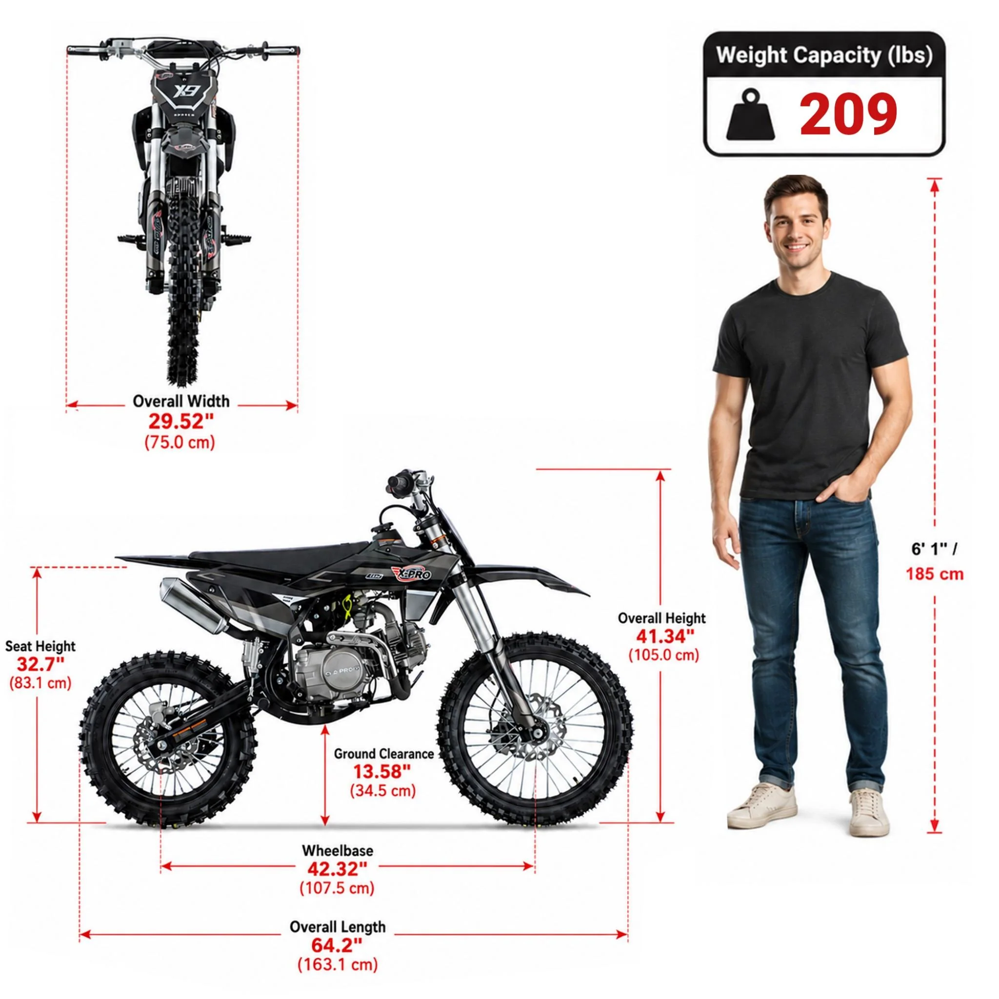 Free Shipping! X-PRO X9 125cc Dirt Bike with 4-Speed Manual Transmission, Kick Start, Big 17in/14in Tires! Zongshen Brand Engine! - Image 6