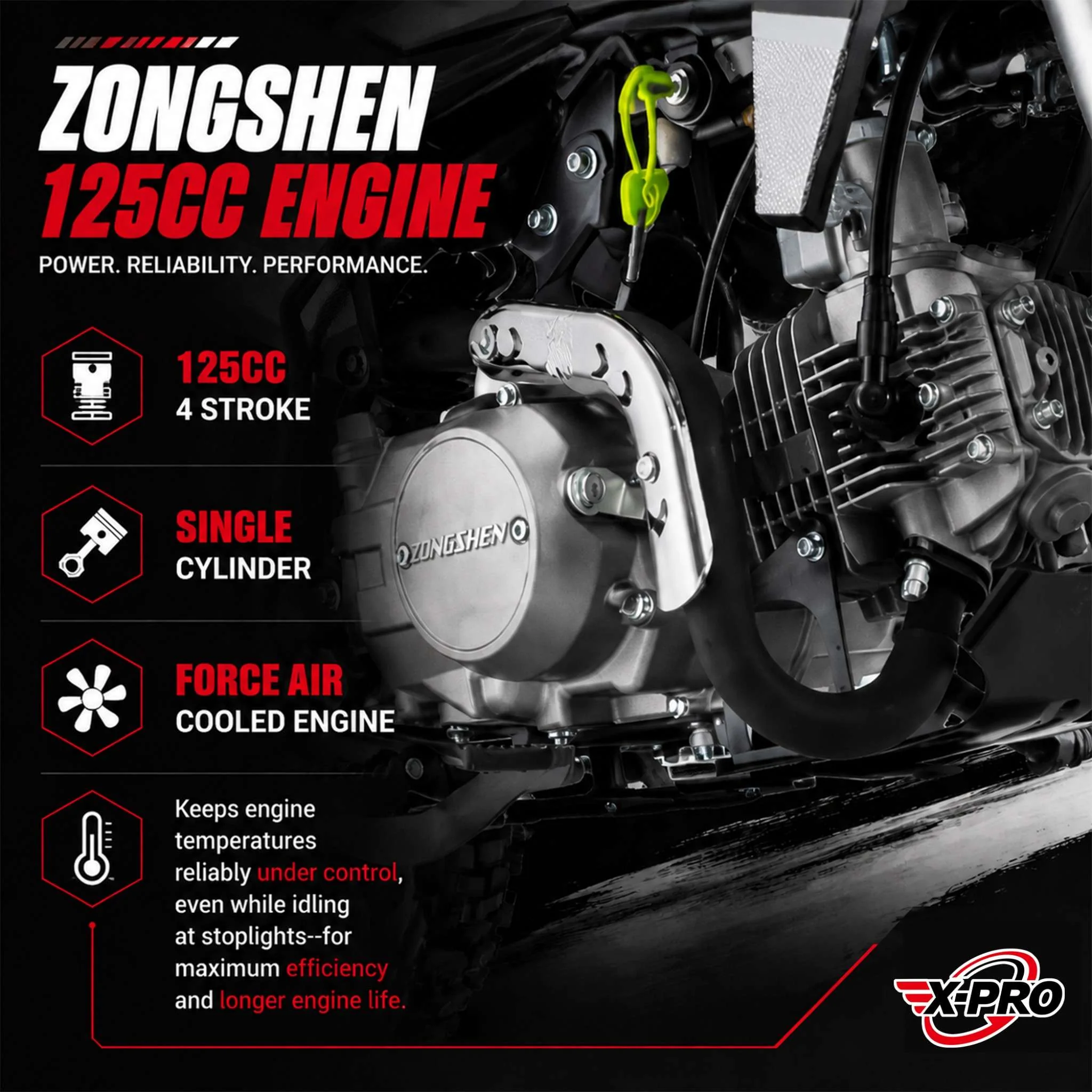 Free Shipping! X-PRO X9 125cc Dirt Bike with 4-Speed Manual Transmission, Kick Start, Big 17in/14in Tires! Zongshen Brand Engine! - Image 9